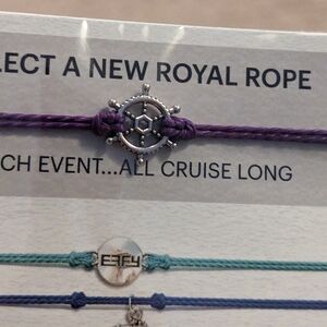 EFFY Royal Caribbean Cruise Ship Wheel Charm Adjustable Rope String Bracelet NWT